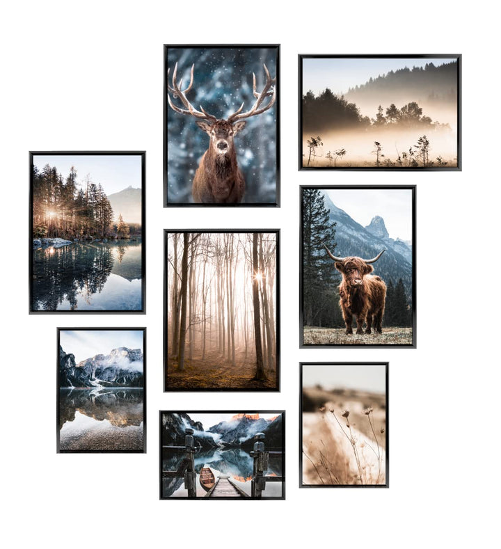 Heimlich® 8er Poster Set OHNE Rahmen | Naturmotive mit Bergen, Wald und Tieren für Wohnzimmer | Wand