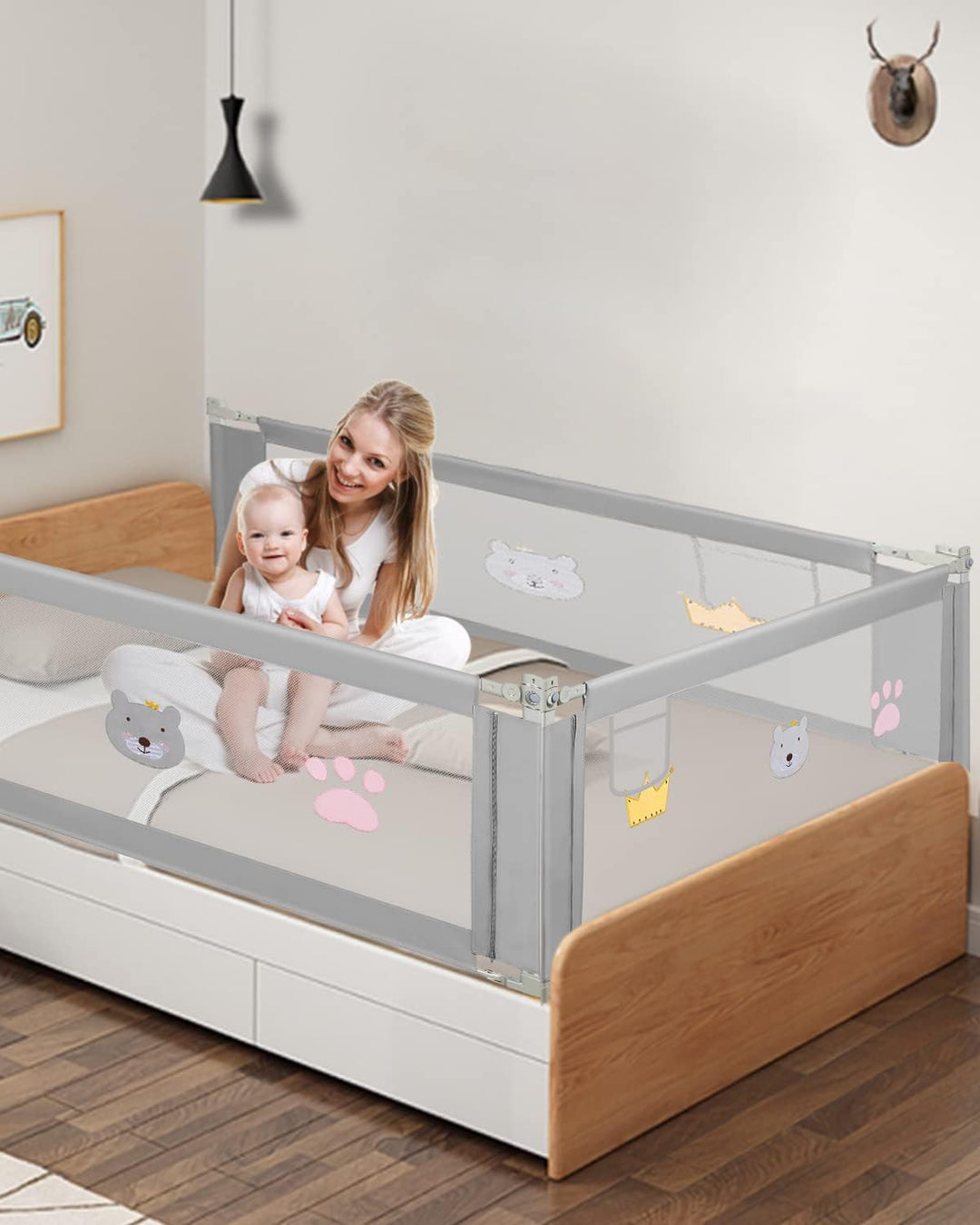 Vigevee 150 cm Kinder bettgitter, Bettschutzgitter Höhenverstellbar, Rausfallschutz Bett für Kinder,