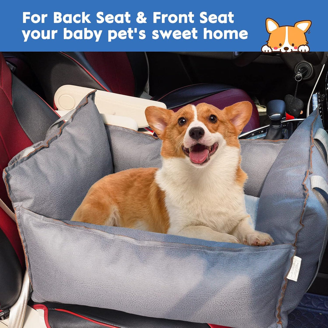 2-in-1 Hundeautositz mit Sicherheitsgurt, Autositz und Bett für Hunde, Abnehmbarer Kissen und Bezug,