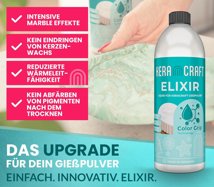 KERACRAFT Giesspulver weiss 4,5kg + Elixir 1,5kg - Reliefgiesspulver weiss für kreative Projekte & K
