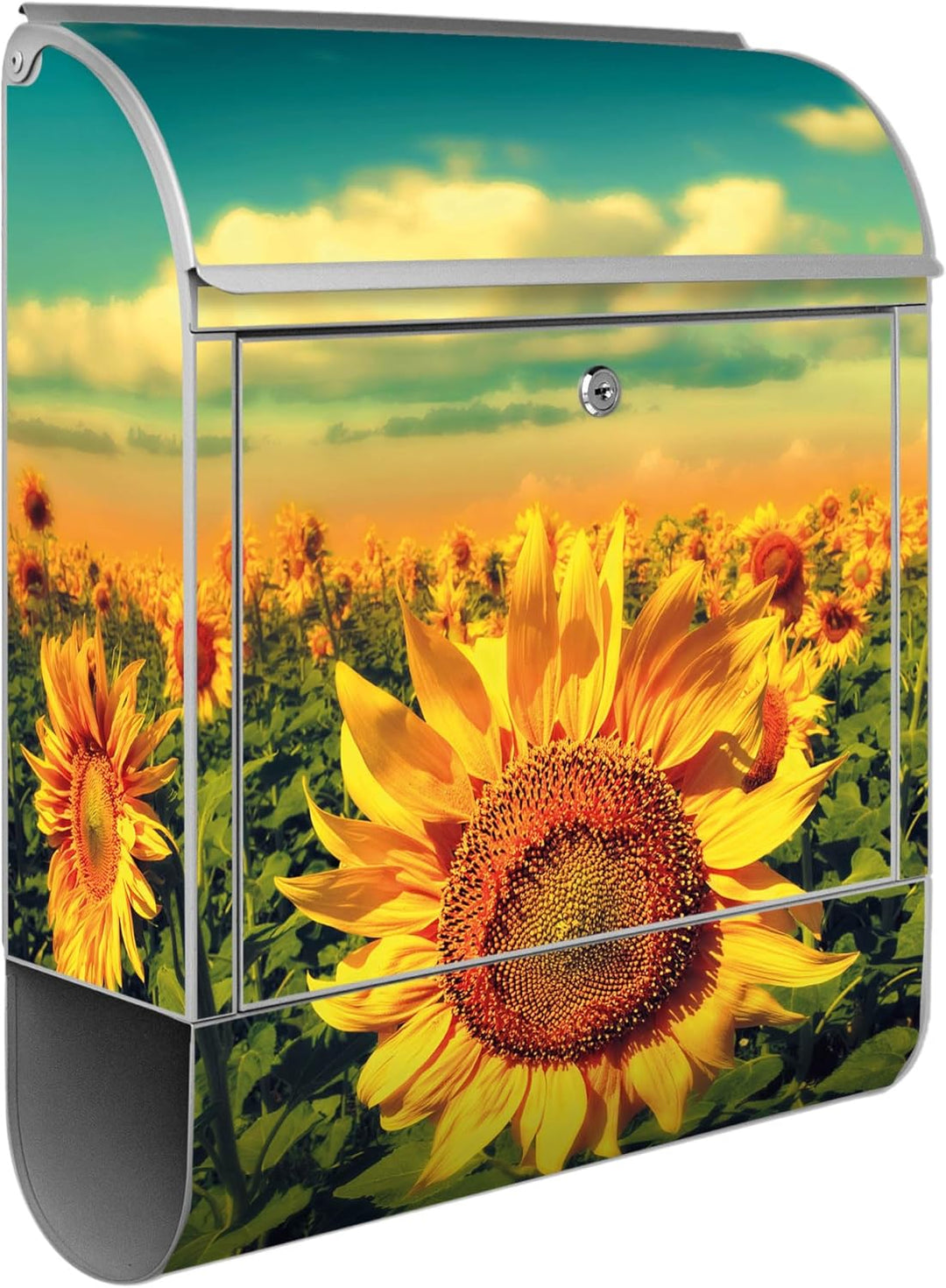 banjado® Design Briefkasten mit Motiv Sonnenblumen 39x47x14cm &amp; 2 Schlüssel - Briefkasten Stahl Silb