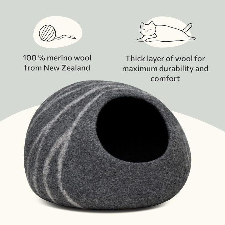 MEOWFIA Katzenbett Höhle – Umweltfreundliche Betten aus 100% Merinowolle für Katzen und Kätzchen (L,