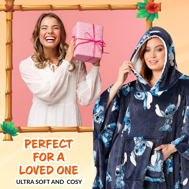 Disney Stitch Kapuzenpullover Damen Oversize Hoodie Decke mit Ärmeln Sherpa Weiche Warme und Komfort