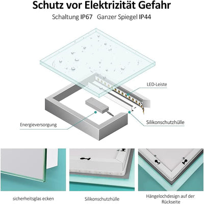 EMKE Badezimmerspiegel 50x70cm LED Badspiegel mit Beleuchtung Lichtspiegel Wandspiegel mit Touchscha