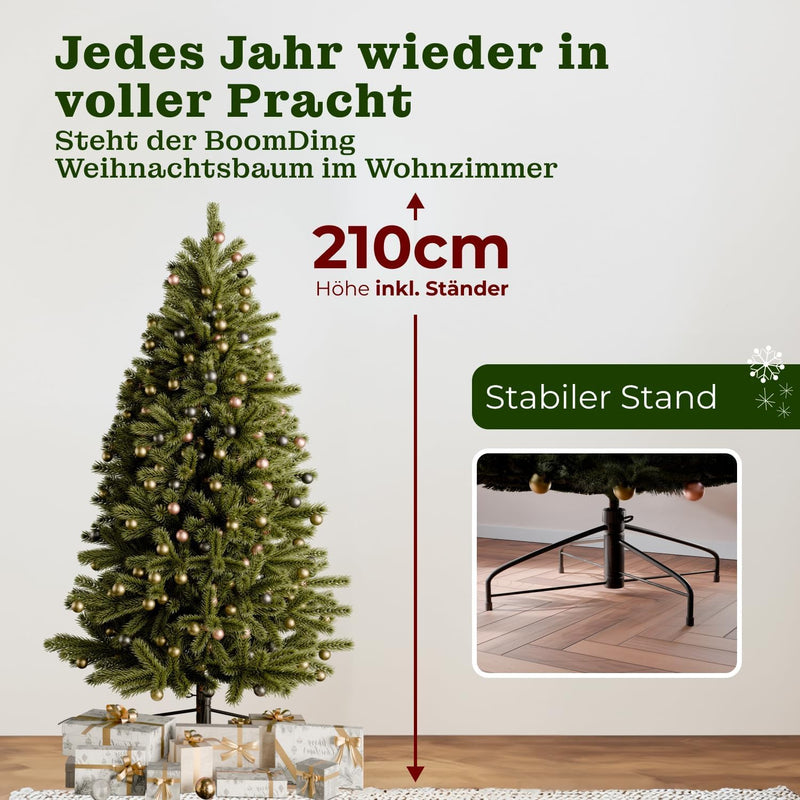 BoomDing Künstlicher Weihnachtsbaum mit Beleuchtung - 100% Spritzguss - 210 cm hoch mit 500 LED - na