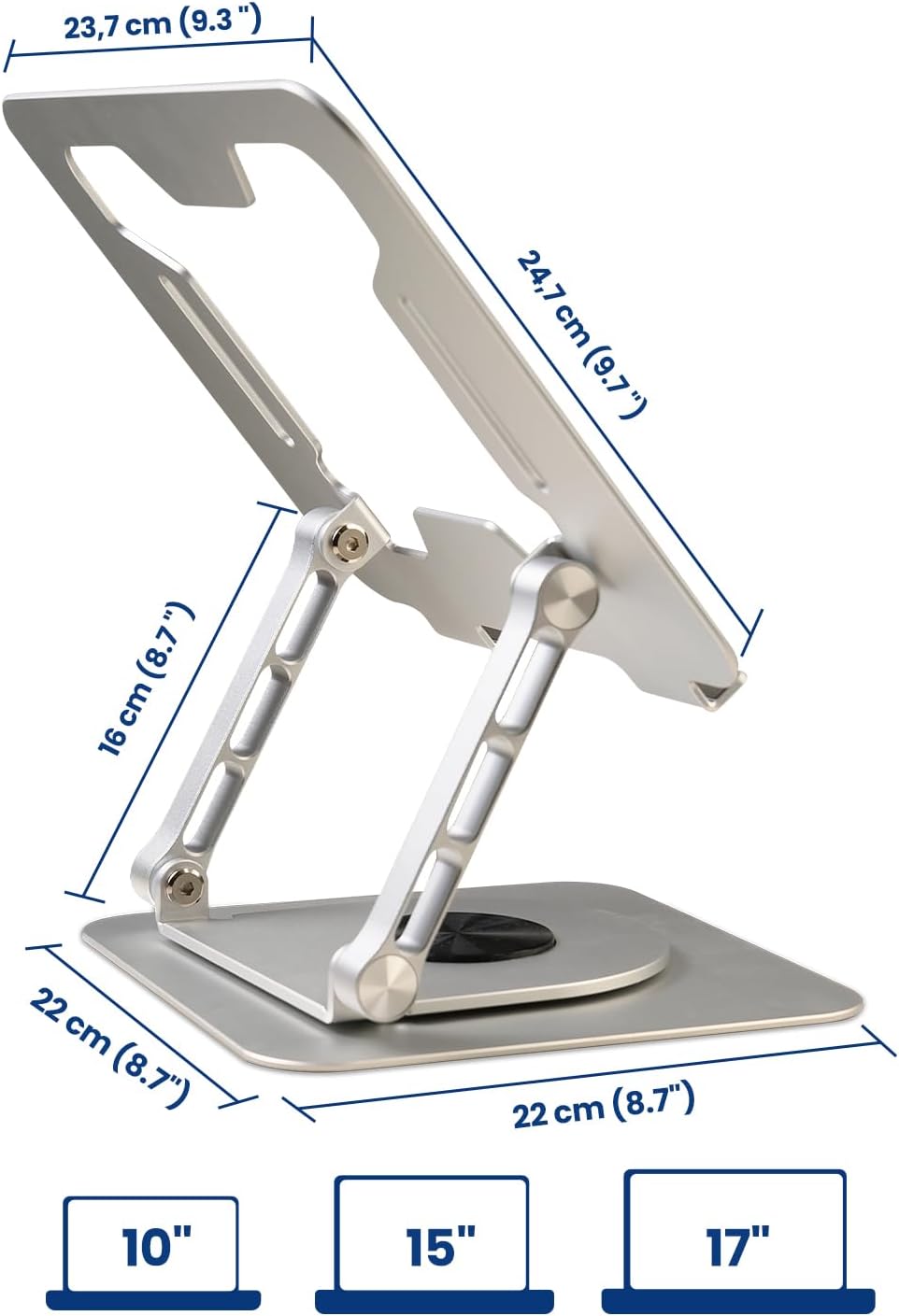 Ewent Laptop Ständer mit 360 Drehbarer Basis aus Aluminiumlegierung, Höhenverstellbar, Belüfteter, V