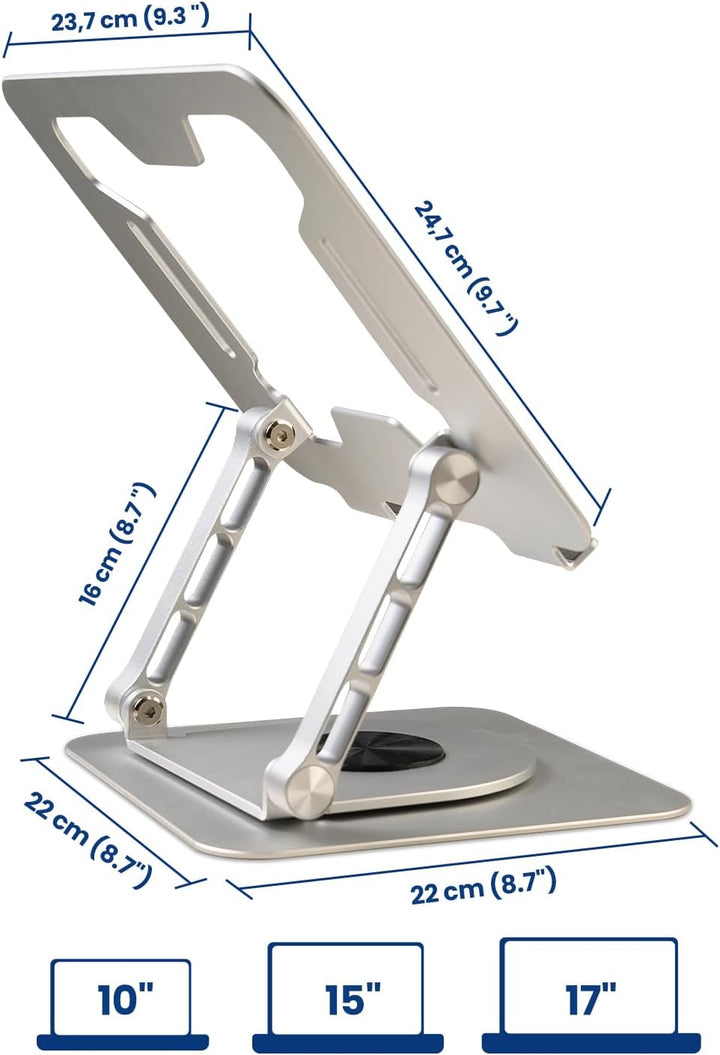 Ewent Laptop Ständer mit 360 Drehbarer Basis aus Aluminiumlegierung, Höhenverstellbar, Belüfteter, V
