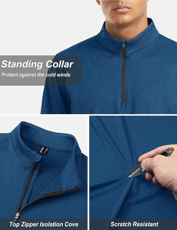 TACVASEN Pullover Herren Langarmshirt Half Zip Fleece Winterpullover Warm Atmungsaktiv Sport Sweatsh