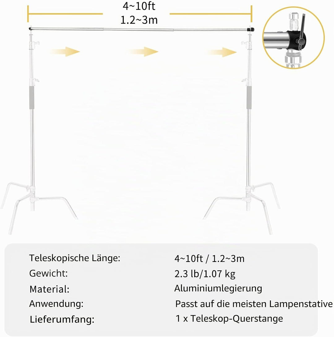 Selens 120-300cm Hintergrundständer Querstange Verstellbarer Hintergrund Ständer Backdrop Stand Silb