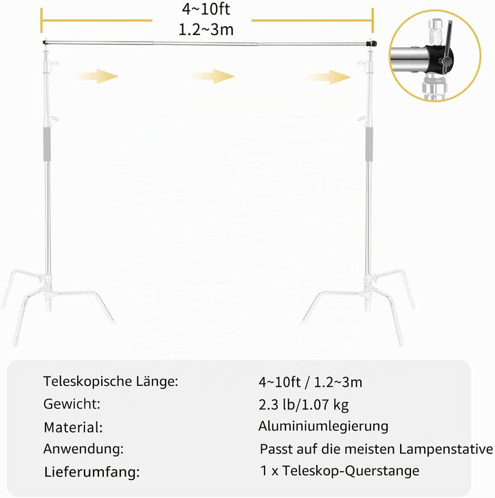 Selens 120-300cm Hintergrundständer Querstange Verstellbarer Hintergrund Ständer Backdrop Stand Silb
