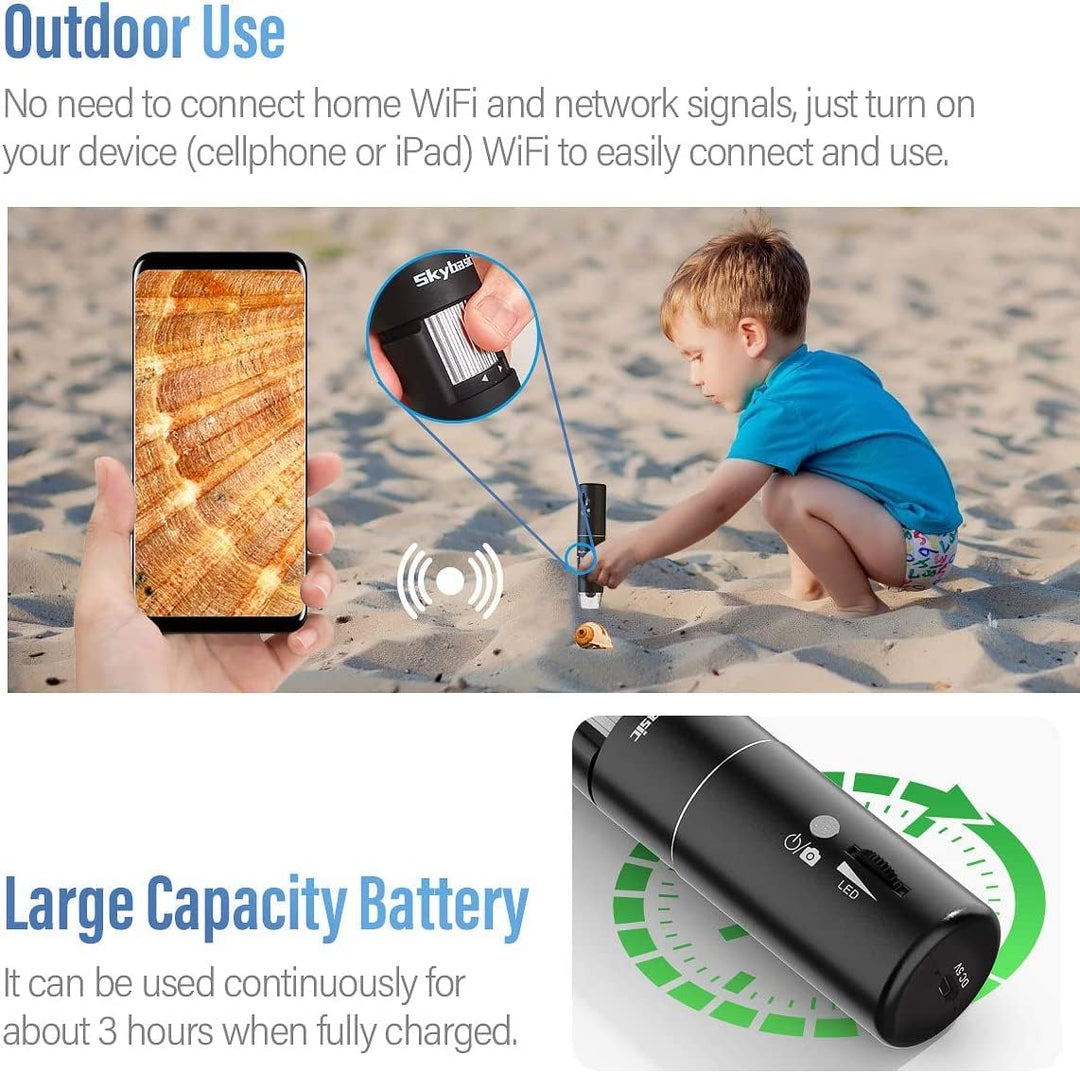 Drahtloses Digitales Mikroskop, Skybasic Digital Mikroskop 50X bis 1000X WiFi Mikroskop Handgehalten