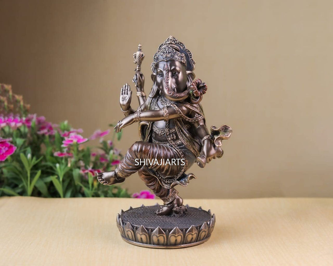 SHIVAJI ARTS Ganesh-Statue, tanzend, 20,5 cm, bronzefarben, braun, Gott der Neuanfänge, 1 Stück