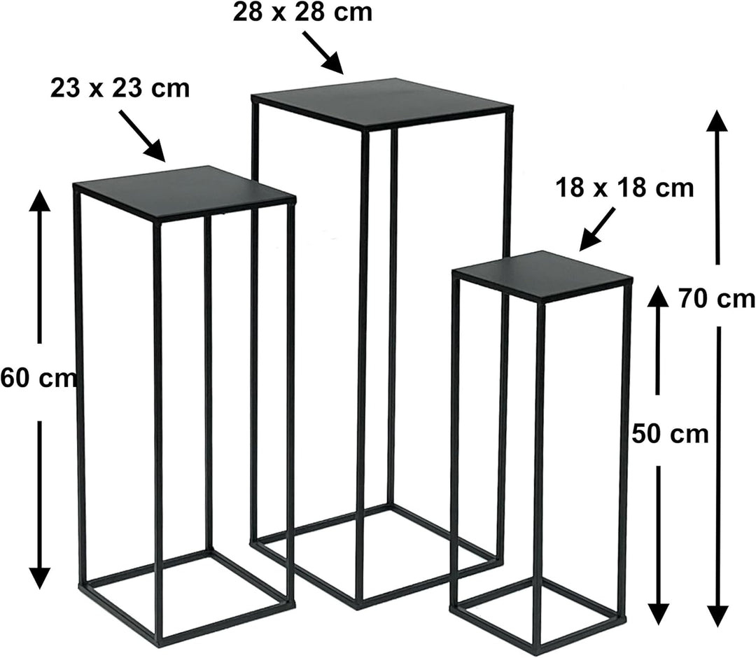 DanDiBo Blumenhocker Metall Schwarz Eckig Blumenständer Beistelltisch 96315 3er Set Blumensäule Mode