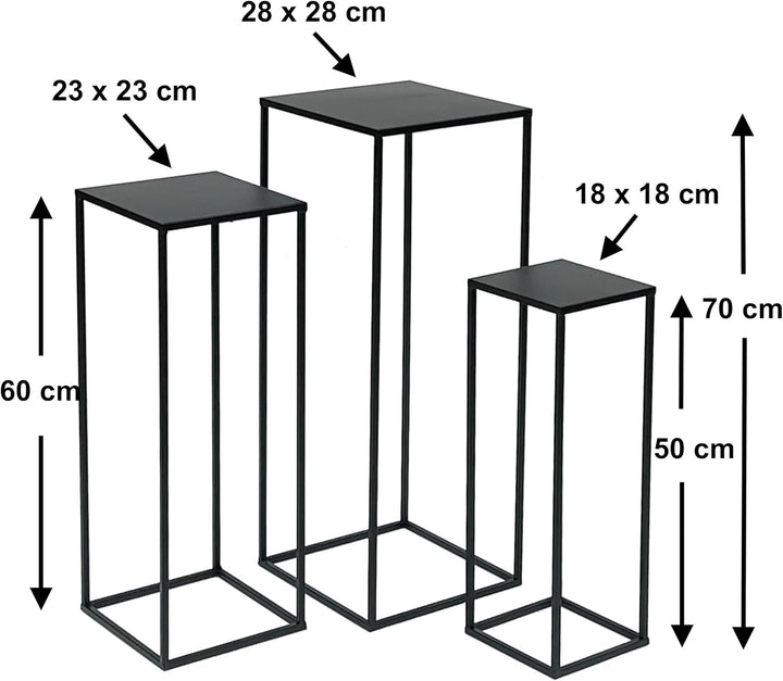 DanDiBo Blumenhocker Metall Schwarz Eckig Blumenständer Beistelltisch 96315 3er Set Blumensäule Mode