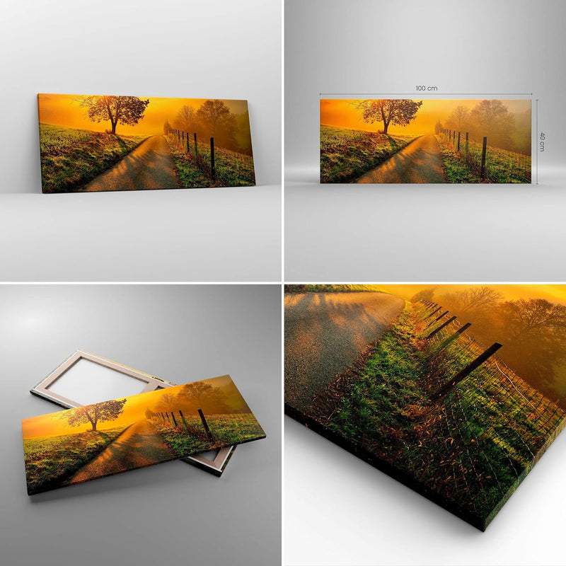 Panorama Bilder auf Leinwand 100x40cm Leinwandbild Feld Strasse Baum Gross Wanddeko Bild Schlafzimme