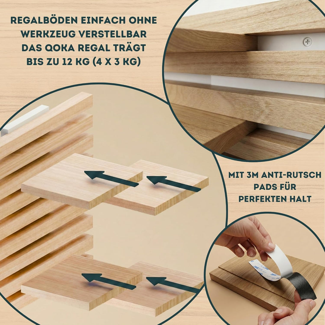 Wandregal Holz Hängend - Modulares Bücherregal Set aus Massivholz - Schwebendes Regalbrett für Wohnz