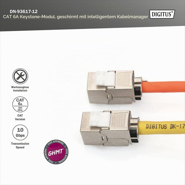 DIGITUS Keystone-Modul Cat-6A Geschirmt - 12 Stück - RJ45-Buchse - 500 MHz 10GBase-T - AWG 26-22 - D