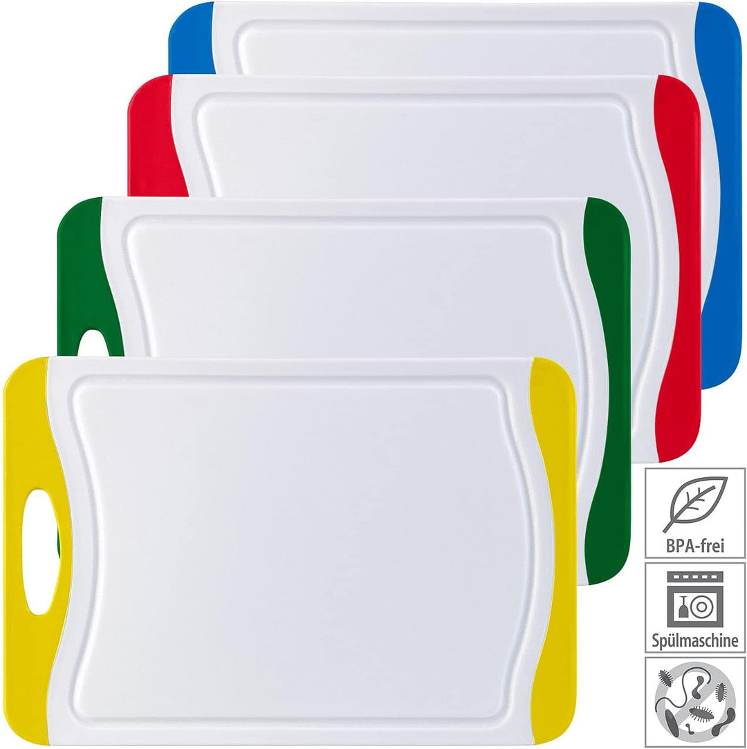 Rosenstein & Söhne Schneidbrett: 4er-Set Schneidebretter in 4 Farben, antibakteriell, je 42 x 29 cm