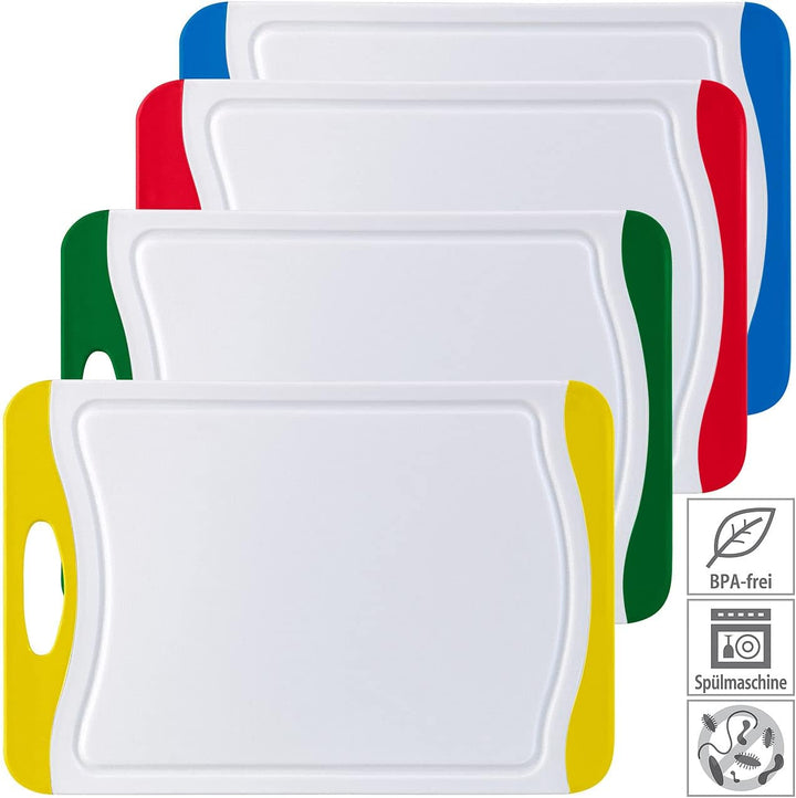 Rosenstein & Söhne Schneidbrett: 4er-Set Schneidebretter in 4 Farben, antibakteriell, je 42 x 29 cm