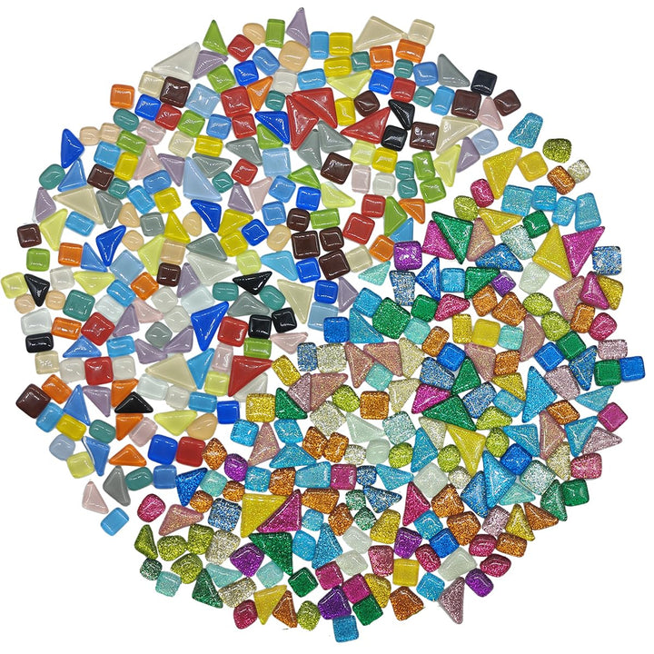500 g Mosaikfliesen-Bastelsets, Mischung aus transparenten und glitzernden Glas Mosaiksteinen für DI