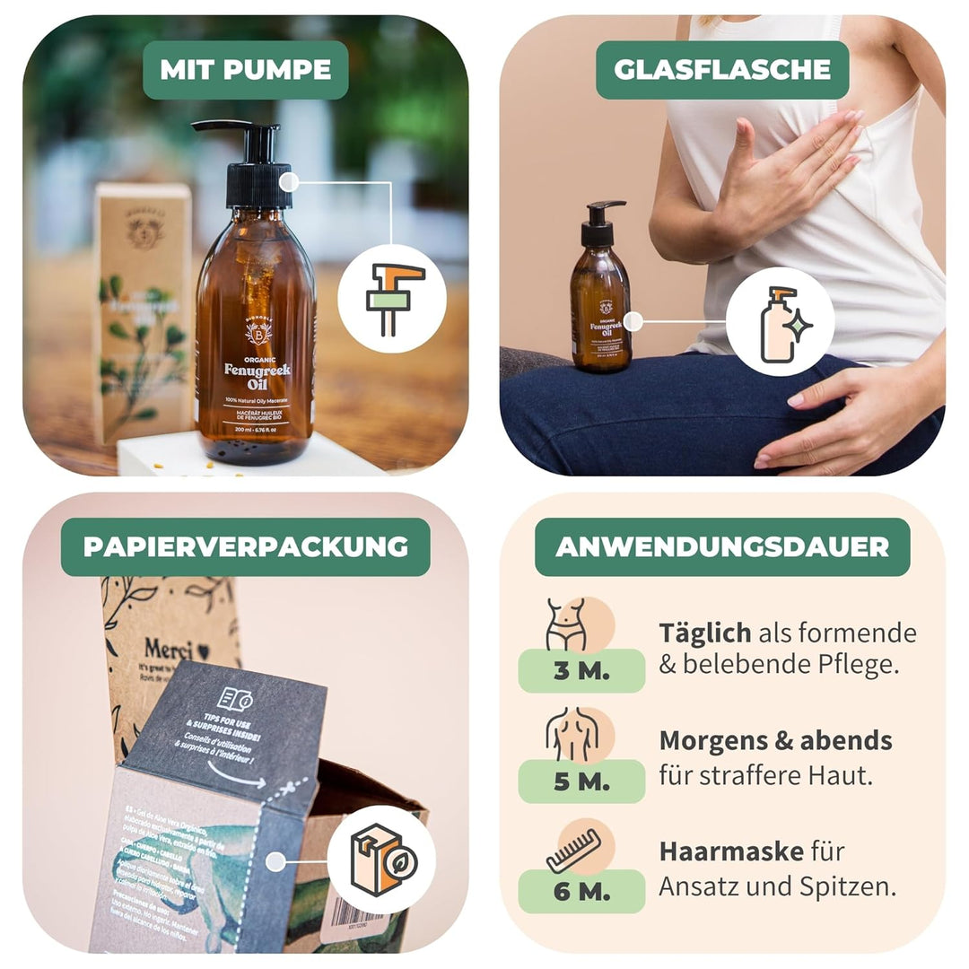 Bionoble Bockshornklee-Öl Bio 200ml - Öl-Mazerat aus Bockshornkleesamen und Sonnenblumenöl - Körper,