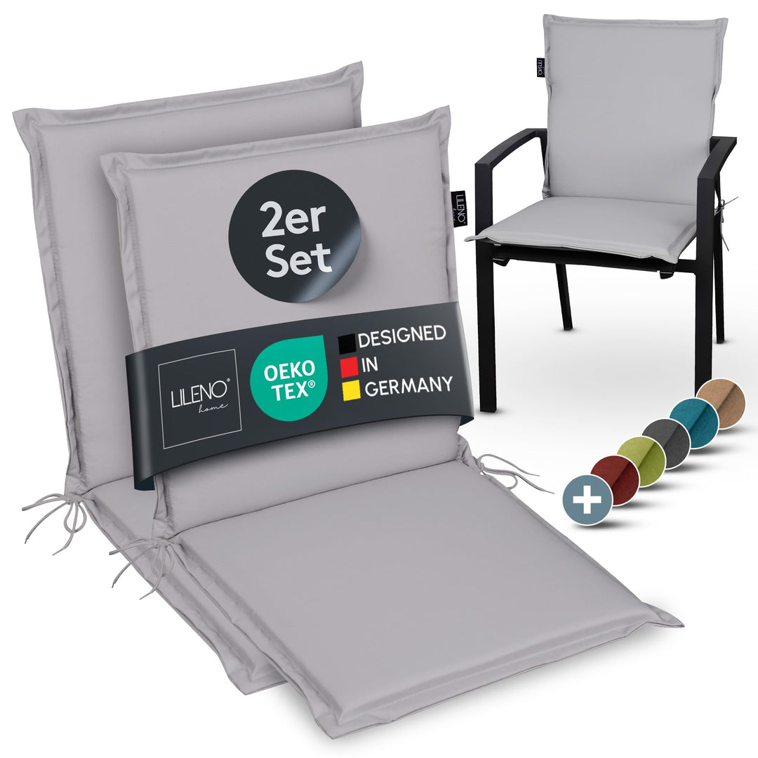 LILENO HOME Gartenstuhl Auflagen [2er Set - Niedriglehner] in Grau - Bequeme Liegen als Sitzauflagen