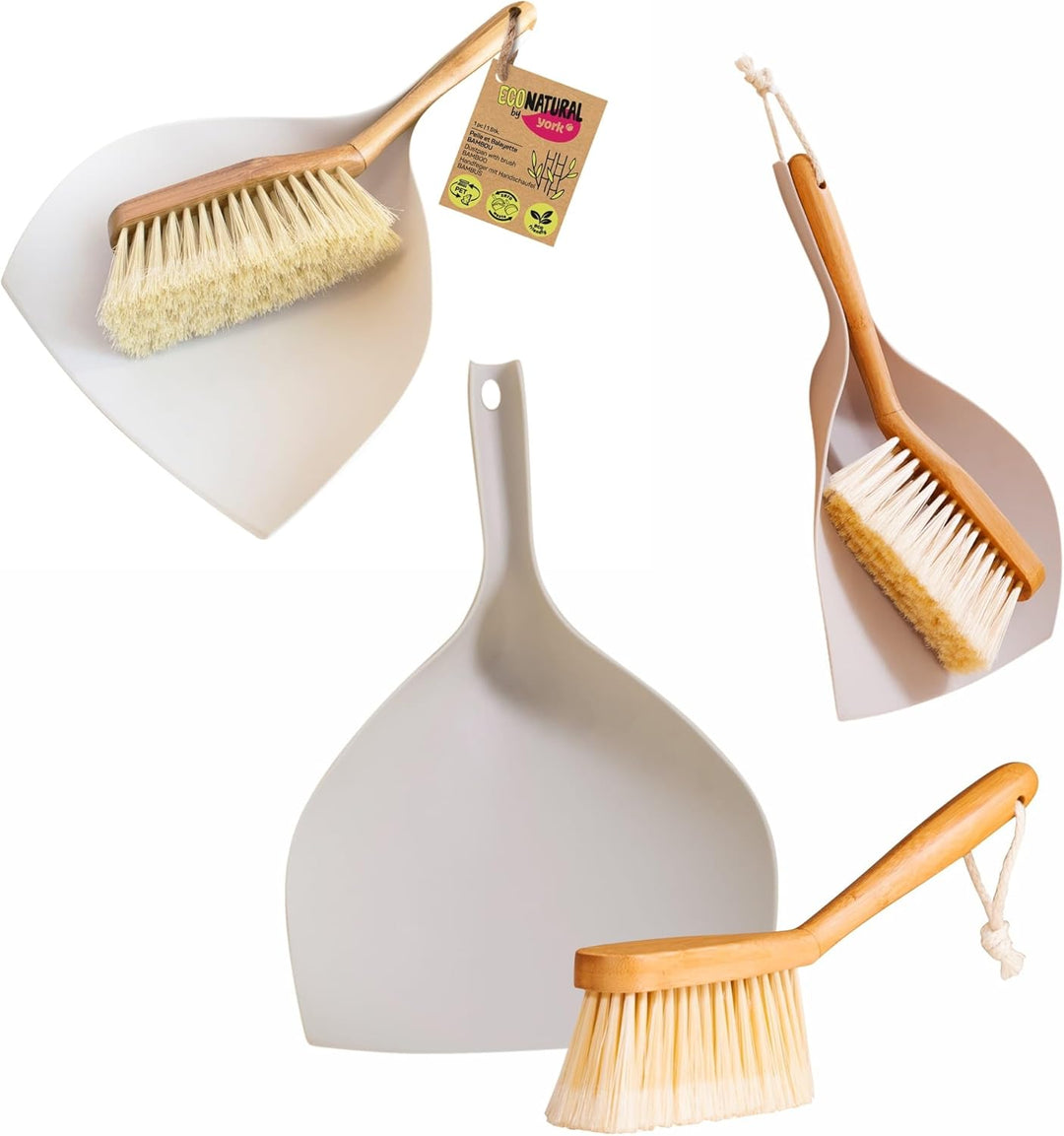 Eco Natural Kehrschaufel Set - Handfeger und Schaufel - Kehrgarnitur - PET-Borsten - Bambus
