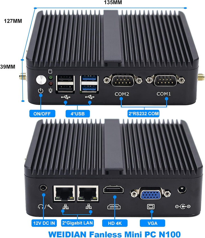 Super Kleiner PC Lüfterloser Mini-Computer Desktop-PC Celeron J4125, 8GB DDR4 RAM, 256GB SSD, Indust
