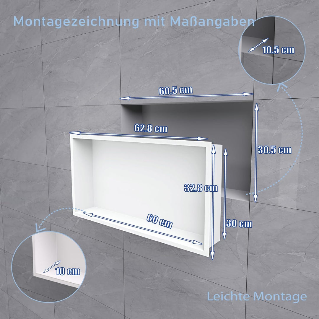 Edelstahl Wandnische für Dusche – Einzelne wandmontierte wasserdichte Duschablage, passend für vorha