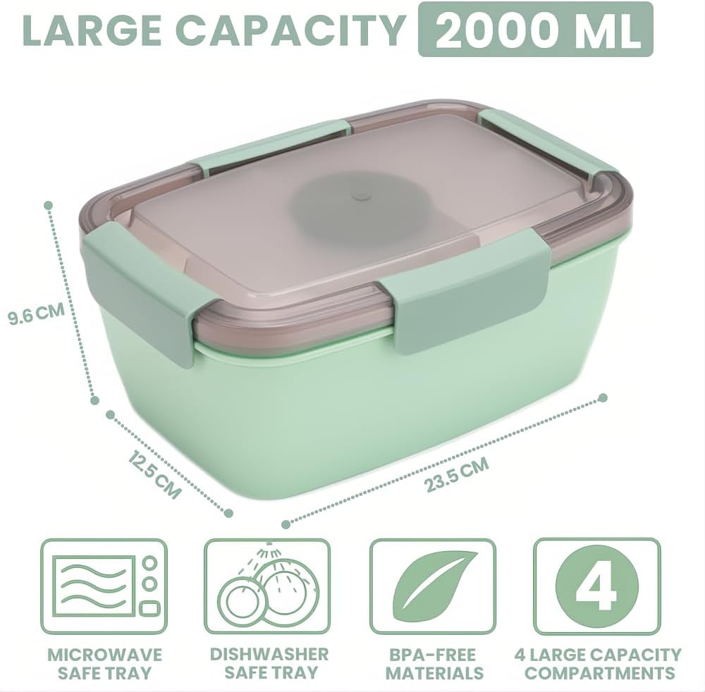 Bugucat Lunchbox Erwachsene 2000ML,Auslaufsichere Brotdose Erwachsene Bento Box mit Fächern für Kind
