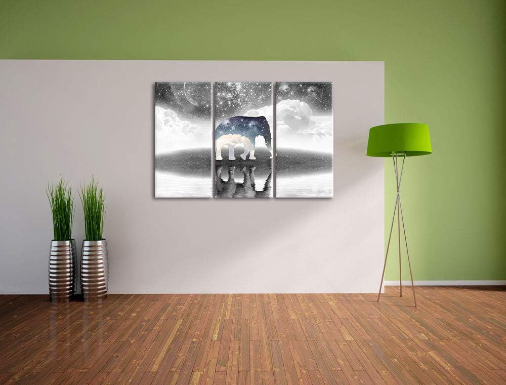 Pixxprint Einsamer Elefant als Leinwandbild | Grösse: 3 Teilig (120x80) | Wandbild| Kunstdruck | fer