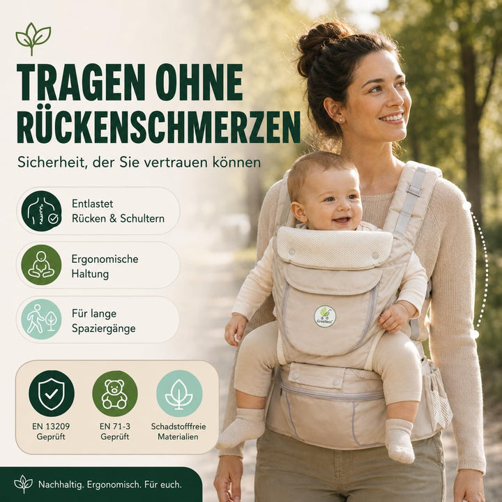 ÖKO Babytrage mit Hüftsitz 3 in 1 aus recycelten Materialien Bauchtrage, Hüfttrage &amp; Rückentrage - a