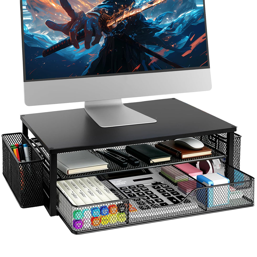 Monitorständer mit Schublade, Monitorständer, Monitor Erhöhung für Bildschirm und Laptop, Bürobedarf