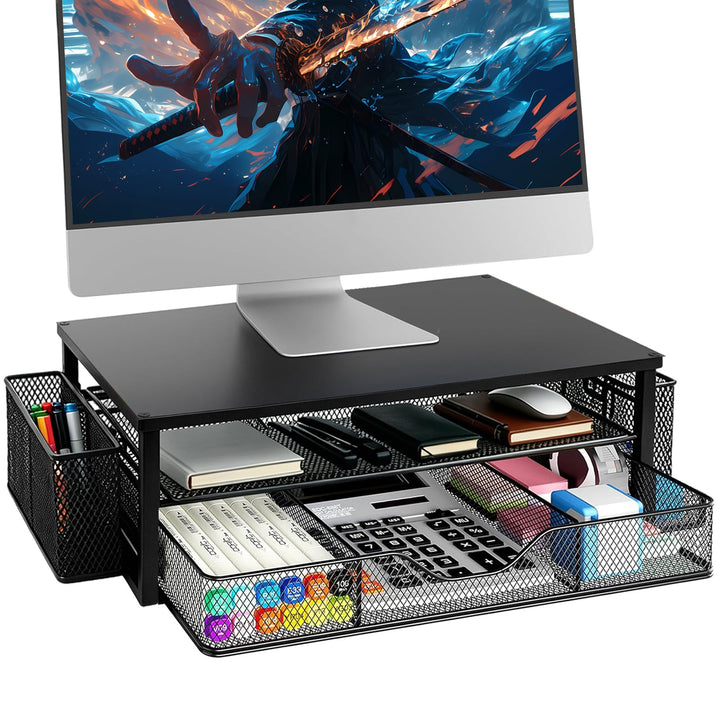 Monitorständer mit Schublade, Monitorständer, Monitor Erhöhung für Bildschirm und Laptop, Bürobedarf