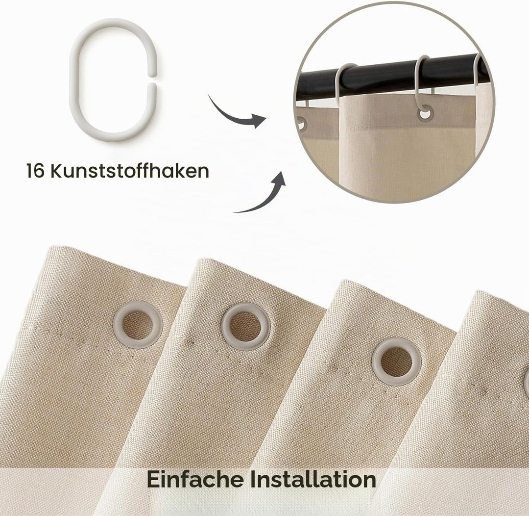 MIULEE Leinen Texturiert Duschvorhang 240x200 cm Hellbeige, Schwerer Hotel Luxus Polyester Wasserdic