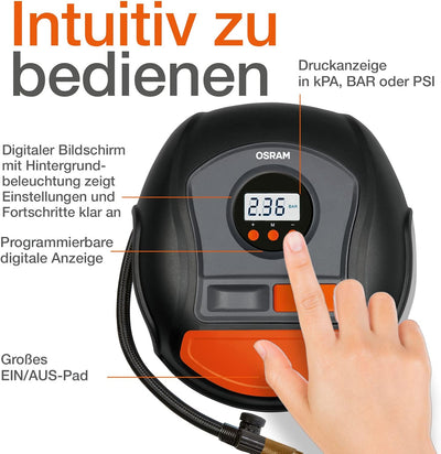 OSRAM TYREinflate DIGITAL, 12V Luftkompressor, tragbarer Kompressor, Auto-Stopp, LED Licht, elektris