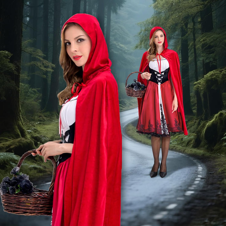 BuzzoXerex Rotkäppchen Kostüm für Damen, Rotkäppchen Kleid und Umhang mit Kapuze Halloween, Prinzess