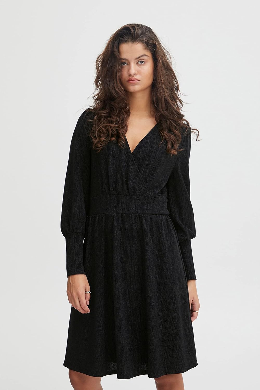ICHI IHNELLY DR Damen Freizeitkleid Kleid Minikleid Pailletten Langarm V-Ausschnitt Regular-Fit S Bl