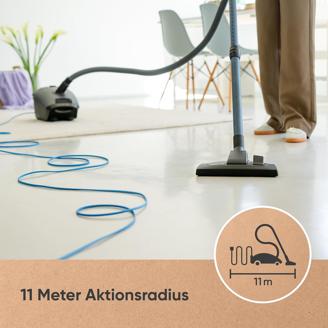 hoogo B3+ anthrazit Staubsauger mit Beutel | Starke 850 W Saugleistung | HEPA 14 Filter | 11m Radius