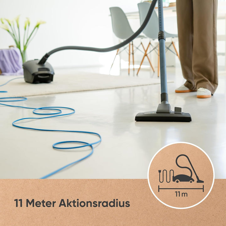 hoogo B3+ anthrazit Staubsauger mit Beutel | Starke 850 W Saugleistung | HEPA 14 Filter | 11m Radius