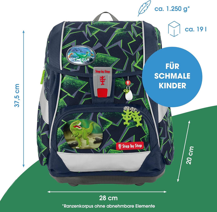 Step by Step Schulranzen-Set 2IN1 Plus „Wild T-Rex Taro“ 6-teilig, ergonomischer Tornister, höhenver