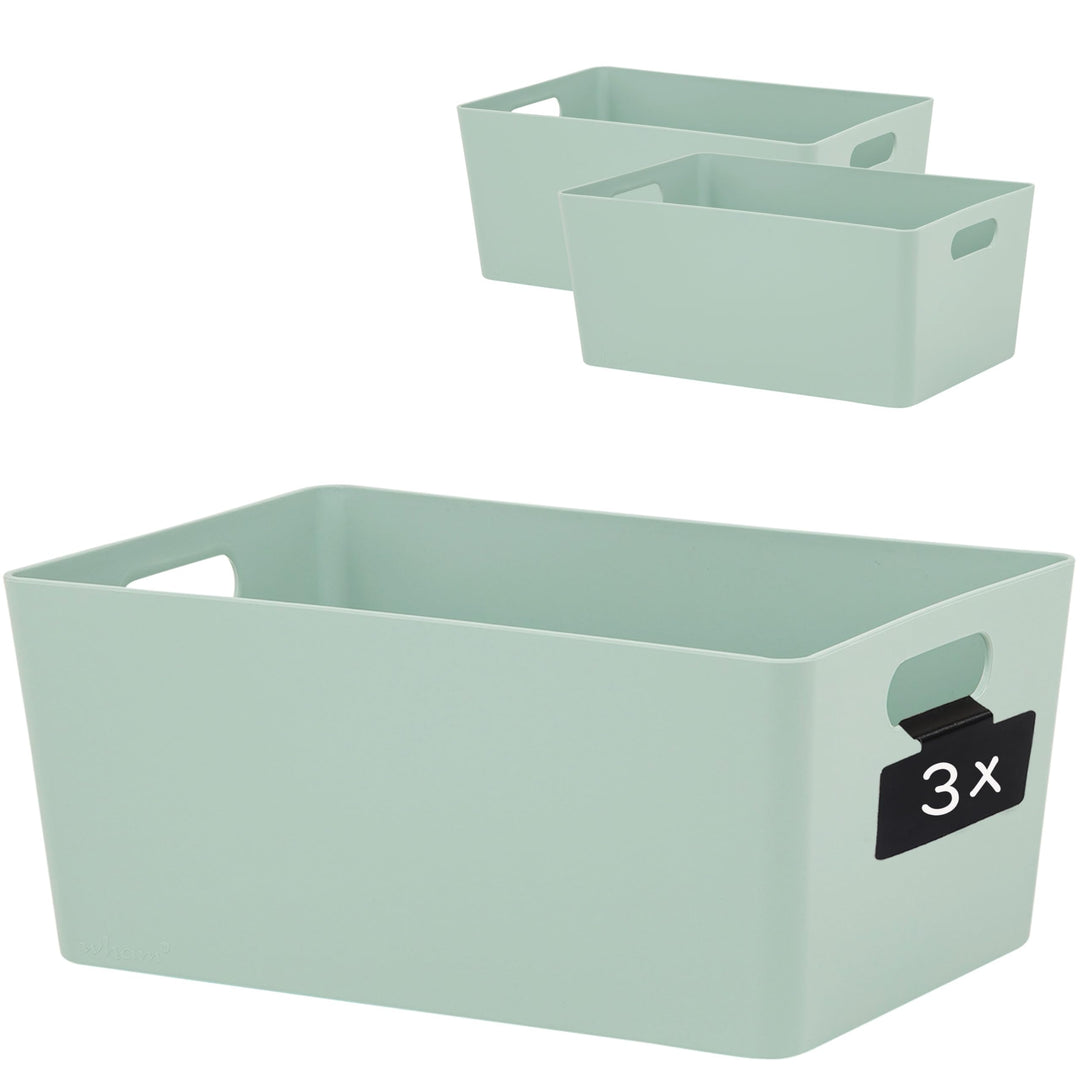 3x Ordnungsbox GRÜN mit Beschriftungsclip - DINA5 - 25x17x11cm - 3,9 Liter Ordnungssystem Ordnungsko