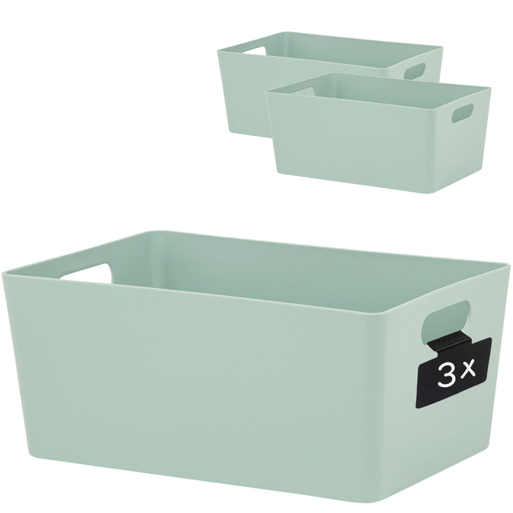 3x Ordnungsbox GRÜN mit Beschriftungsclip - DINA5 - 25x17x11cm - 3,9 Liter Ordnungssystem Ordnungsko