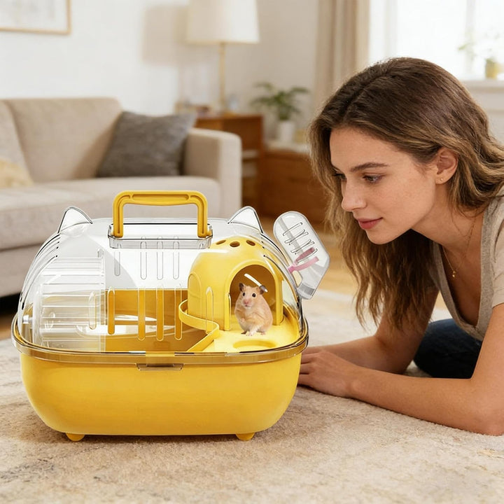 Reise-Hamsterkäfig, tragbare Hamster-Tragetasche, kleine Haustier-Reisetasche mit transparenter Ober