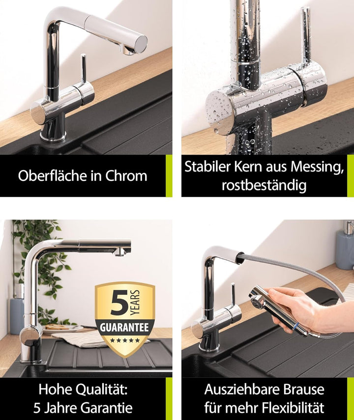 aquaSu® Spültischarmatur Naturi mit Wasserspar-Kartusche, Kosten-sparende Kaltwassermittelstellung,