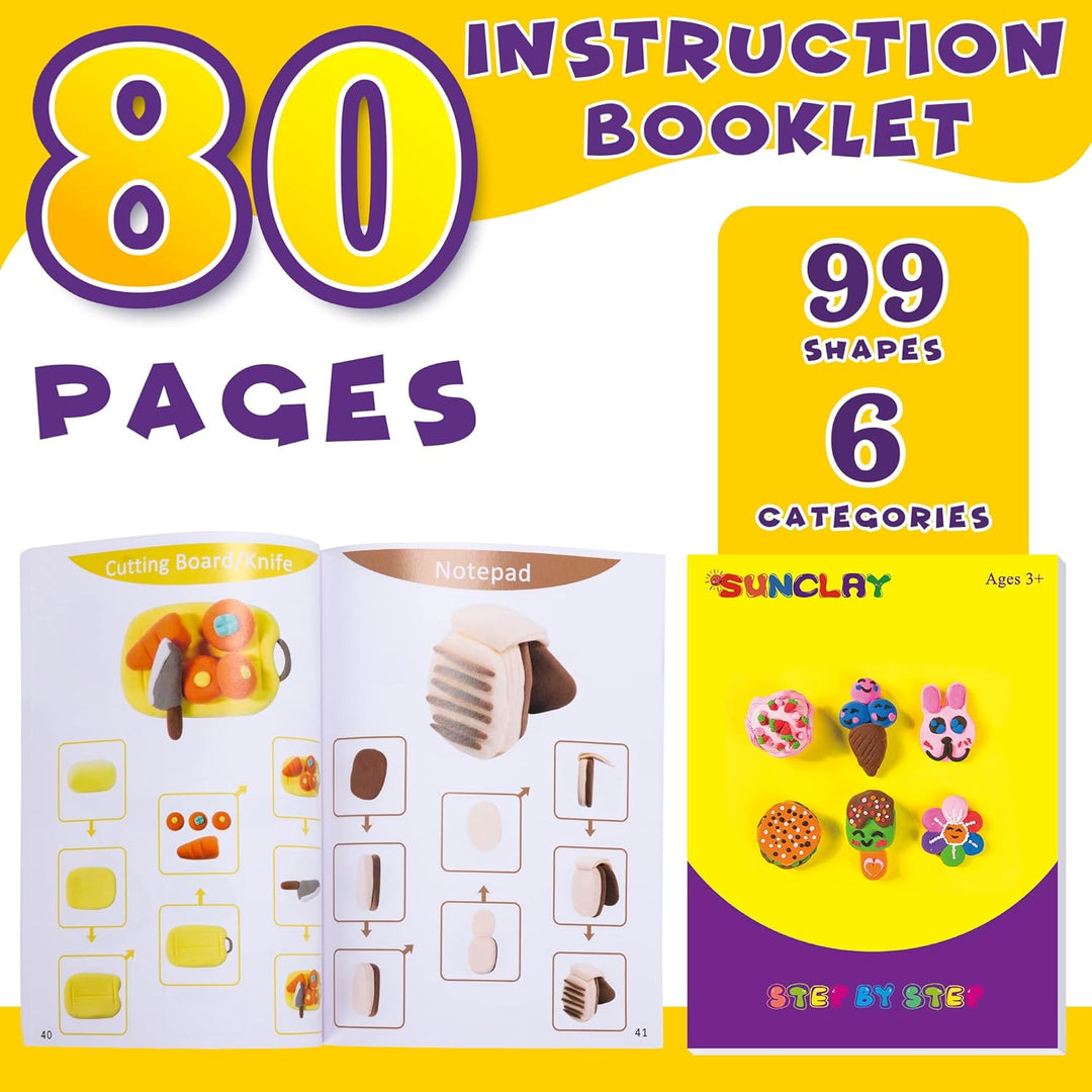 SUNCLAY Modelliermasse Lufttrocknend - 36 Farben Knete Set mit 80 Seiten Anleitungsbuch 8 Stück Knet