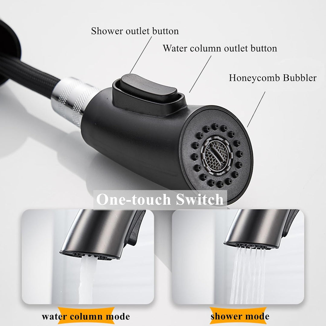 Wasserhahn Küche Schwarz,Hochdruck Küchenarmatur mit Herausziehbarem Sprüher,360° Drehbar Edelstahl