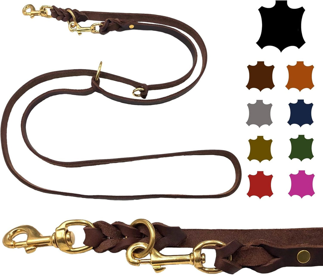 Hundeleine Fettleder Messing kleine Hunde/grosse Hunde 2m / 2,40m / 2,80m / 3,50m / 5m Doppelleine v