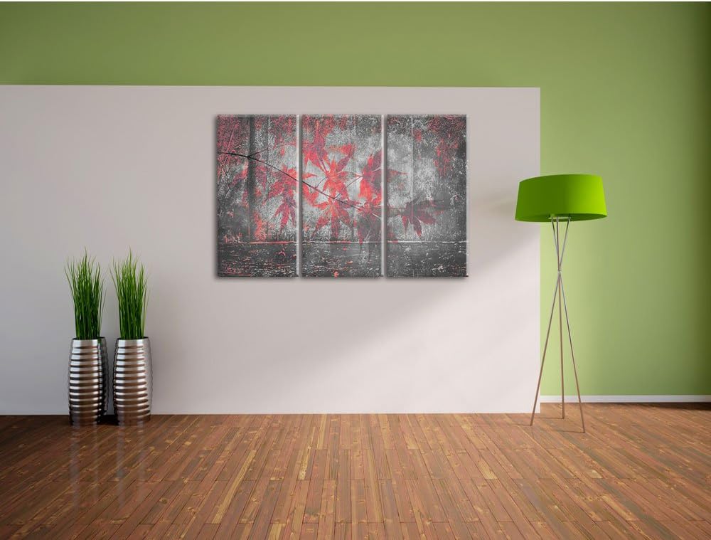 Pixxprint Pinke Ahornblätter über Wasser als Leinwandbild/Grösse: 3 Teilig (120x80 cm) cm/Wandbild/K