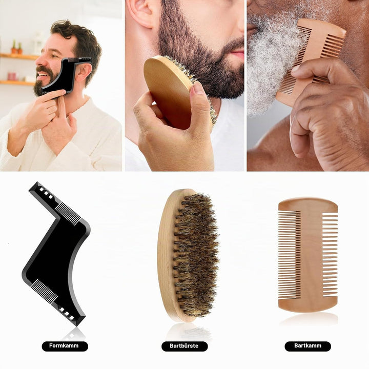 EXREIZSTBartpflege Set für männer, Bartpflege Set,mit 2 Bartöl BartbalsamBartkammBartbürsteBartschab